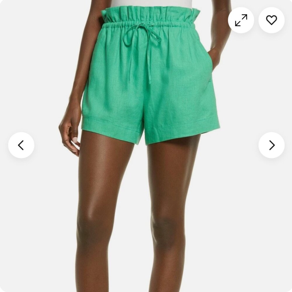 Open Edit NWT Kelly Green Linen-Blend Drawstring Shorts - Size L